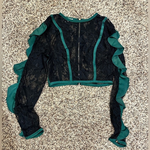 GREEN AND BLACK LACE RUFFLE HOUSE OF LONDON CROP TOP - Picture 1 of 3